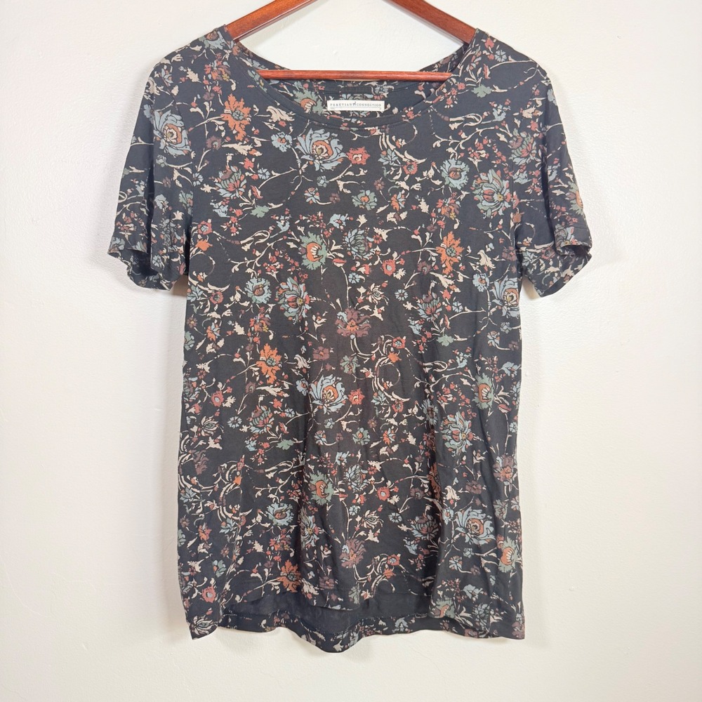 Peruvian Connection Floral Pima Cotton Modal Pleat Back Tee Size Medium Black